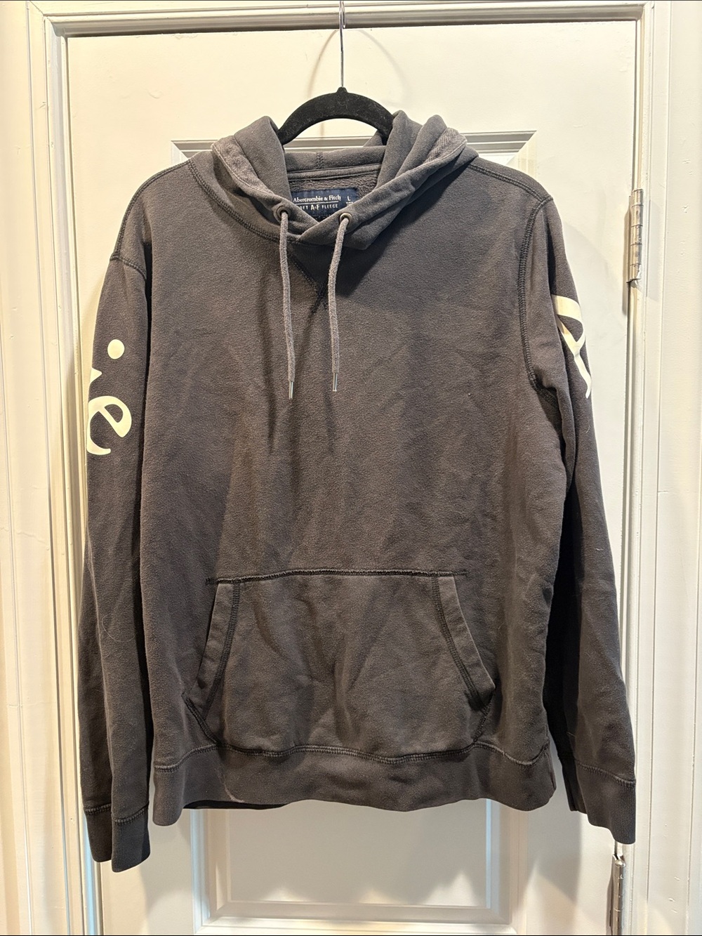 Abercrombie & Fitch Charcoal Gray Hooded Sweatshirt with Sleeve Graphics